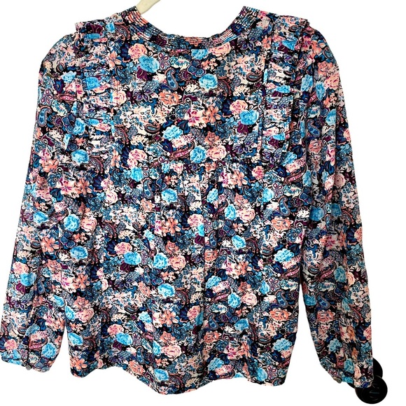 J. Crew Esperanza Blue Peach Floral Paisley Ruffle Trim Top in Size‎ Extra Small - Picture 3 of 7